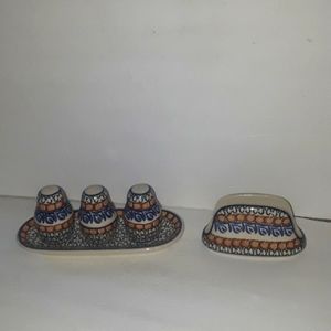c CERAMIKA ARTYSTYCZNA ART CERAMICS 3 PC SALT & PEPPER SHAKER & NAPKIN H…